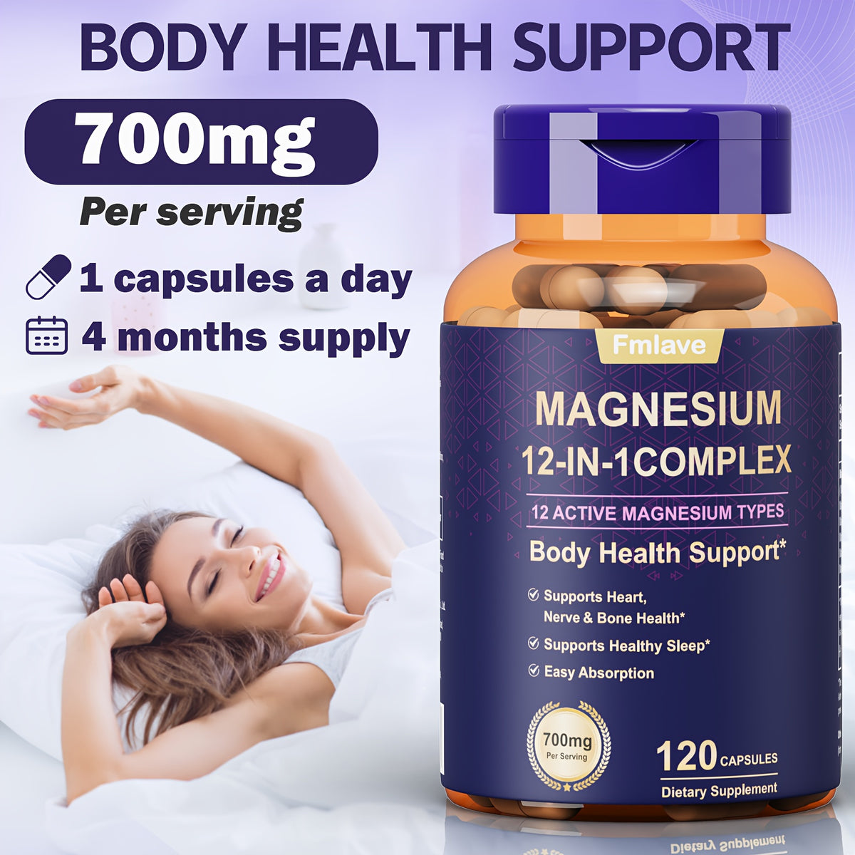 240 Capsules - 12 In 1 Magnesium Glycinate, 700MG Magnesium Complex WIth Citrate, Malate, Carbonate, Taurate, Oxide, Easy Absorbable Calm Magnesium Supplements Support & Sleep Health, Relaxation, Gluten Free
